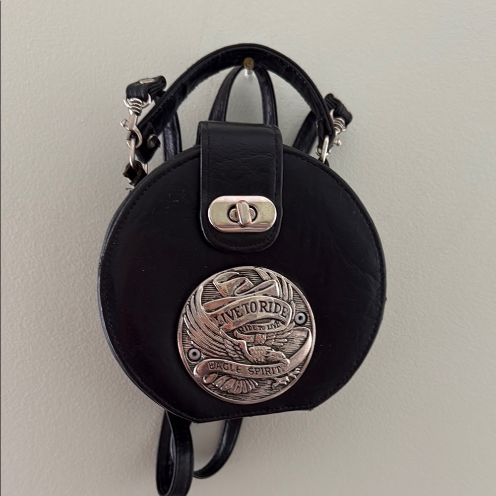 Black Biker  Bag with Silver Eagle Emblem